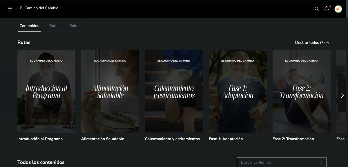 Rutas de contenido dentro de la plataforma